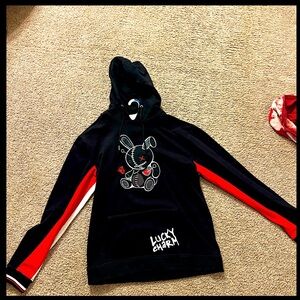 Black Hoodie with Red and White Accents